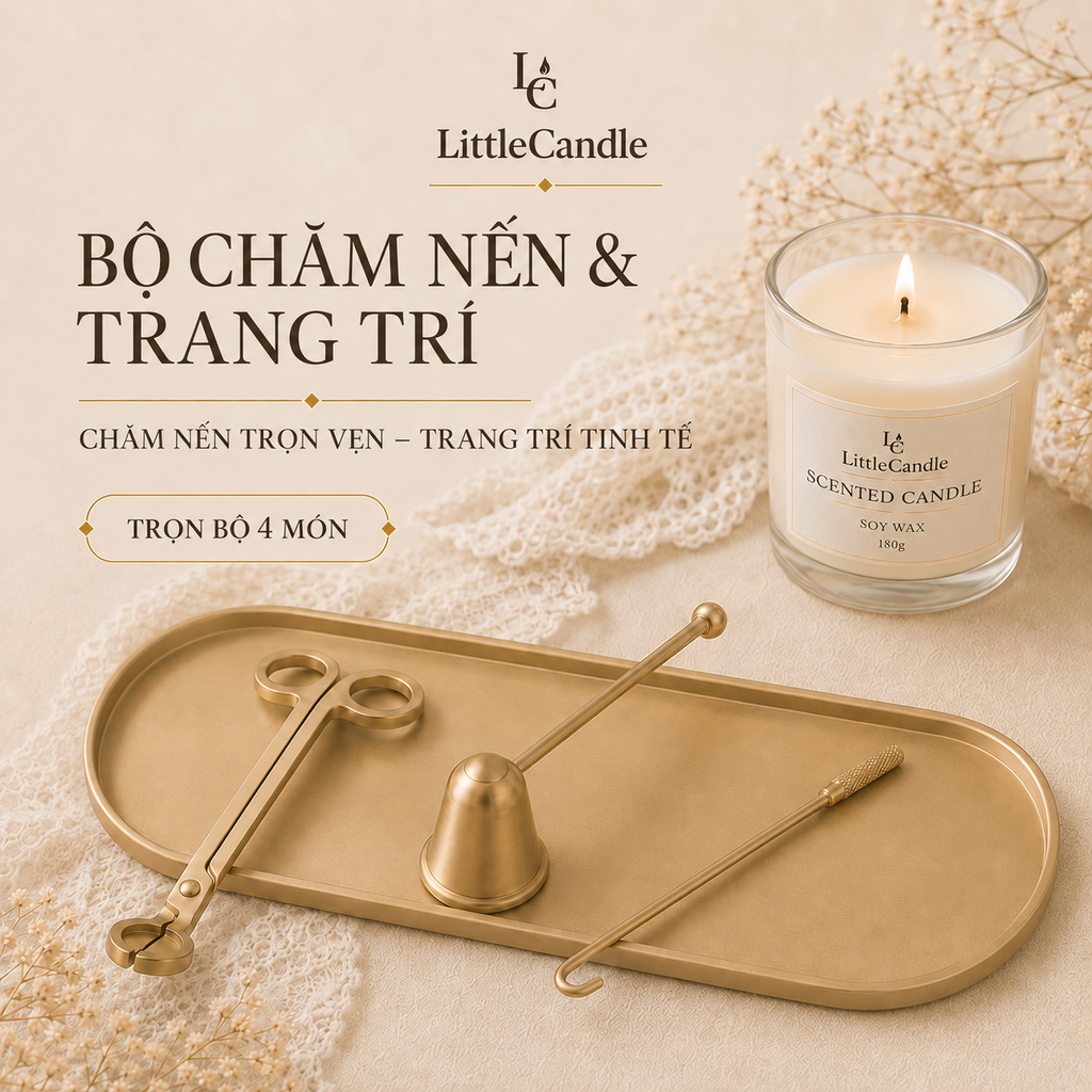 Bộ chăm sóc và trang trí nến LittleCandle gồm 4 món phụ kiện dành cho nến thơm – AC-008