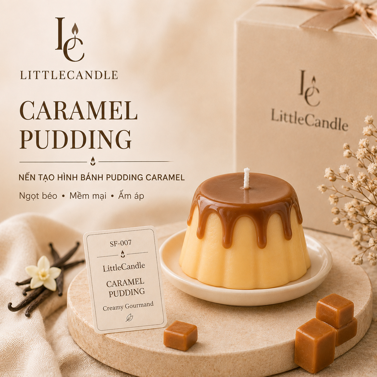 Nến thơm tạo hình bánh flan caramel LittleCandle hương caramel và vani, trang trí và làm quà tặng – SF-007