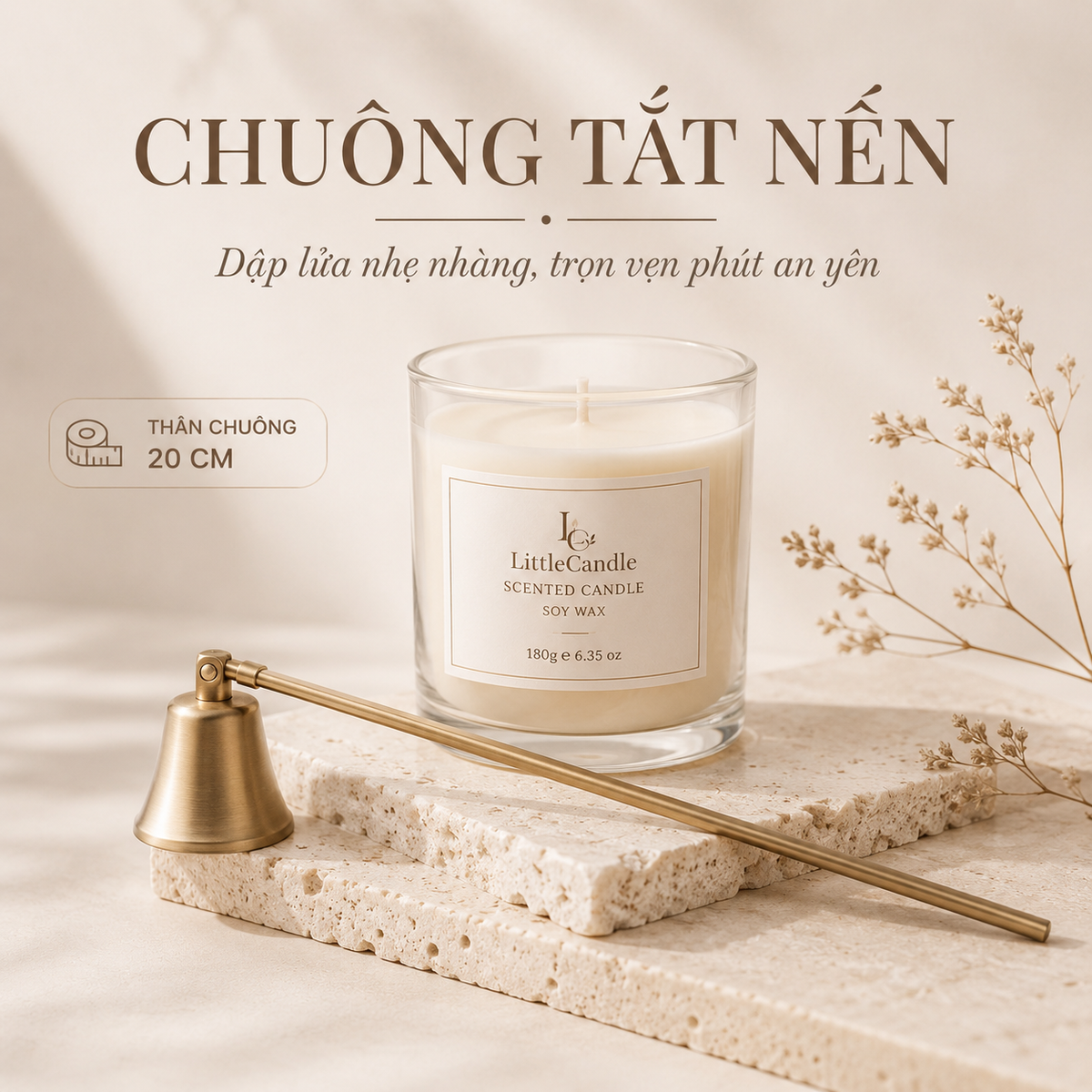 Chuông dập tắt nến LittleCandle dài 20 cm, phụ kiện tắt nến thơm tiện dụng – AC-002