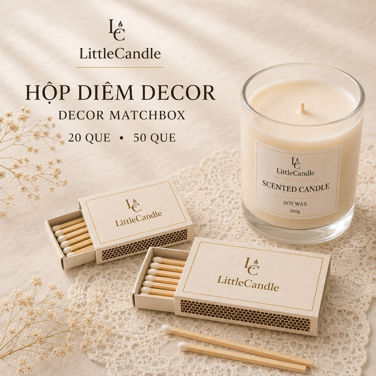 Hộp diêm nghệ thuật LittleCandle dùng châm nến thơm, trang trí và kết hợp bộ quà tặng – AC-007