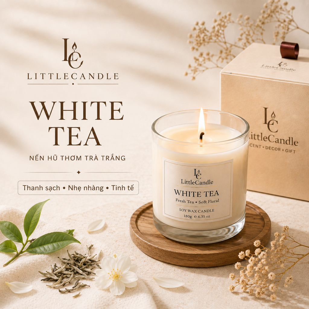 Nến thơm LittleCandle hương trà trắng thanh sạch, nhẹ nhàng, thơm phòng và trang trí – JC-002