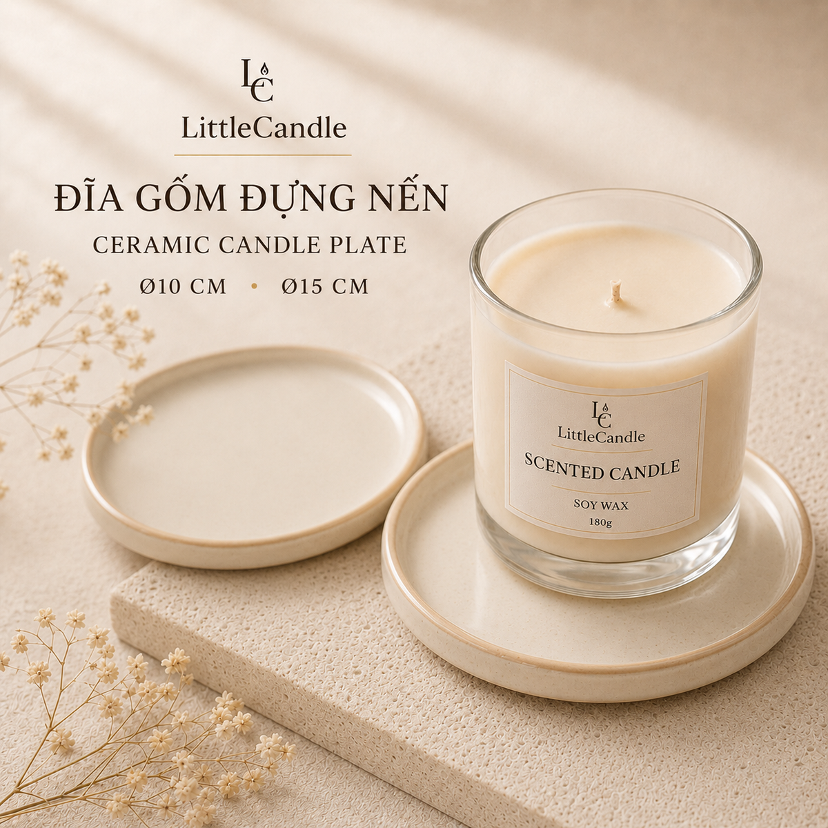 Đĩa gốm lót nến LittleCandle, đế đặt nến thơm và nến tạo hình dùng trang trí – AC-005