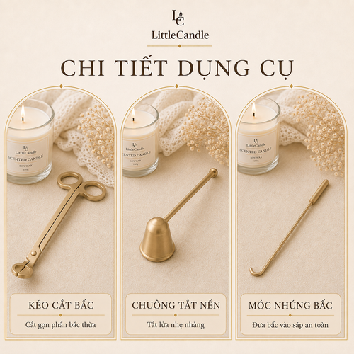Bộ dụng cụ chăm sóc nến LittleCandle gồm kéo cắt bấc, chuông dập tắt nến và móc chỉnh bấc – AC-004