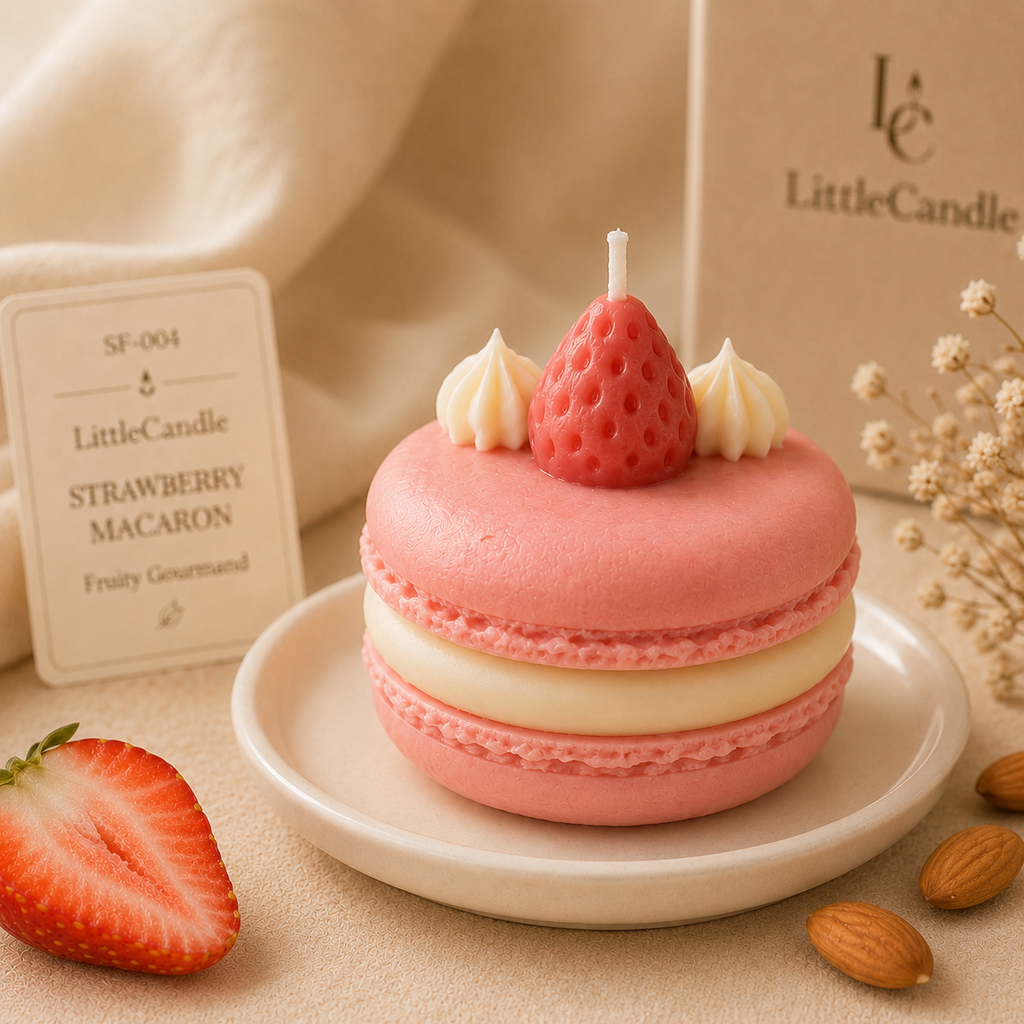 Nến thơm tạo hình bánh macaron dâu LittleCandle, trang trí và làm quà tặng – SF-004