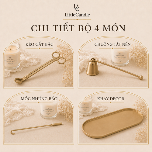 Bộ chăm sóc và trang trí nến LittleCandle gồm 4 món phụ kiện dành cho nến thơm – AC-008