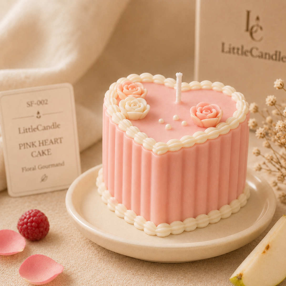 Nến thơm tạo hình bánh trái tim hồng LittleCandle, làm quà sinh nhật và kỷ niệm – SF-002