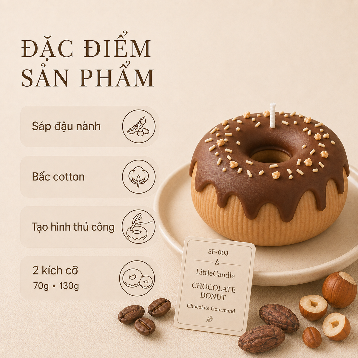 Nến thơm tạo hình bánh vòng sô cô la LittleCandle, trang trí và làm quà tặng – SF-003
