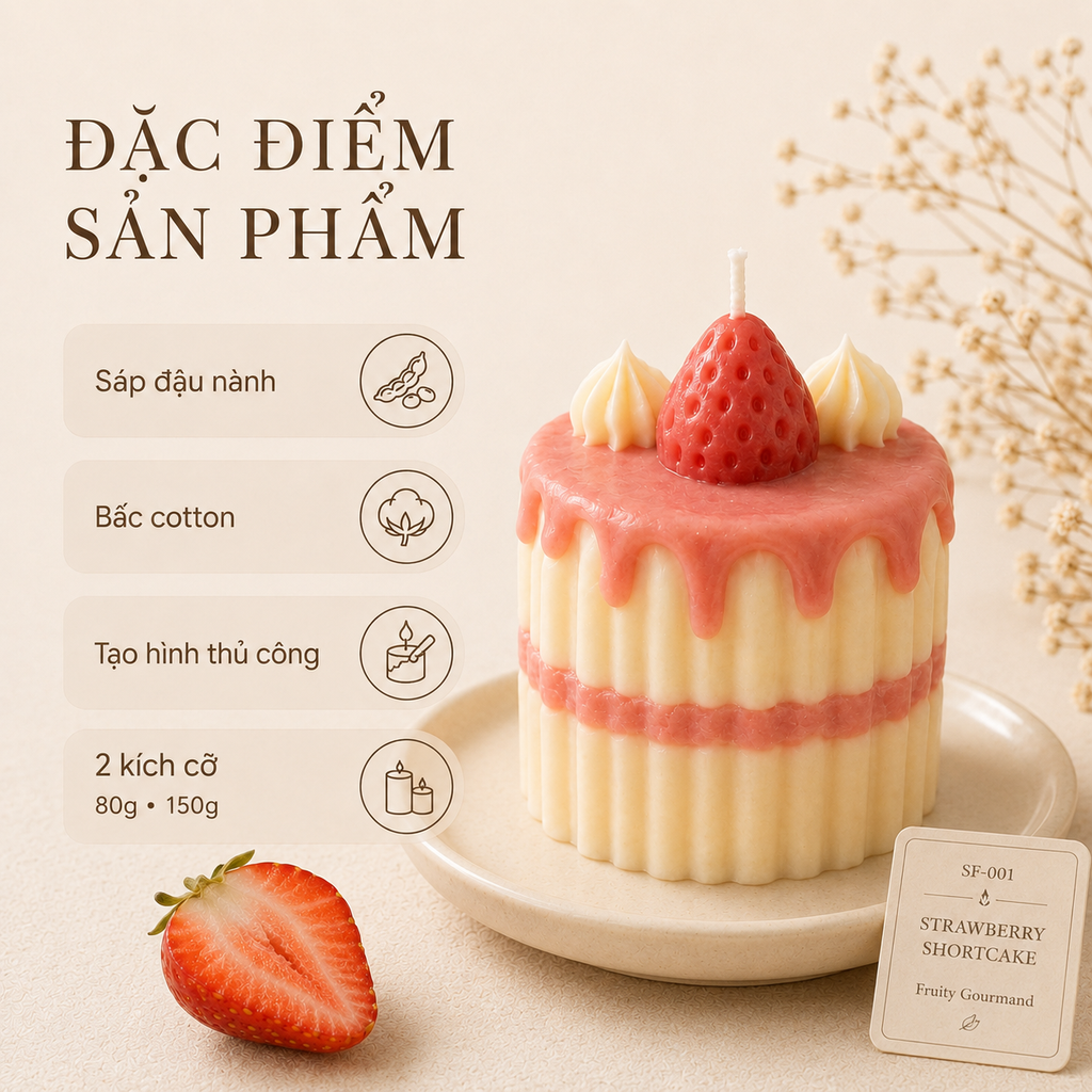 Nến thơm tạo hình bánh kem dâu LittleCandle, trang trí và làm quà tặng – SF-001