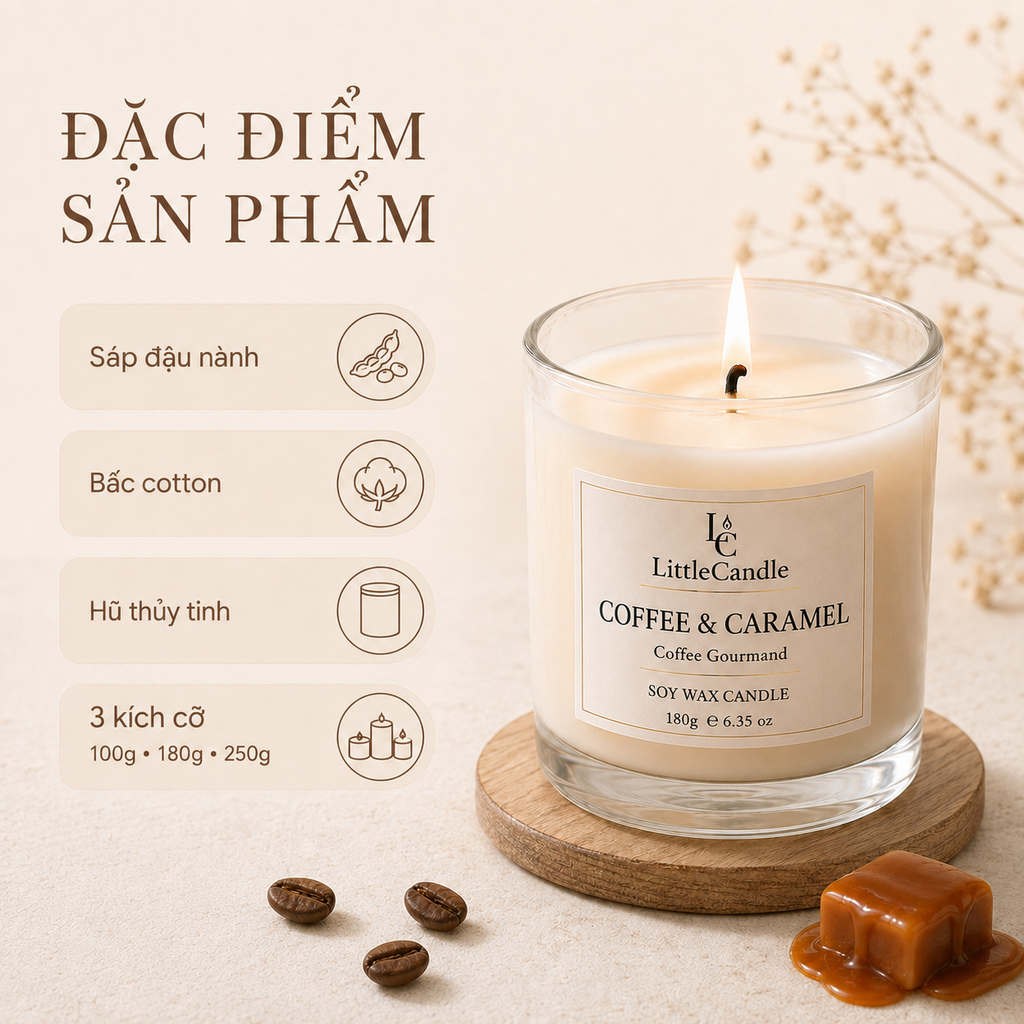 Nến thơm LittleCandle hương cà phê và caramel ngọt ấm, trang trí góc cà phê – JC-008