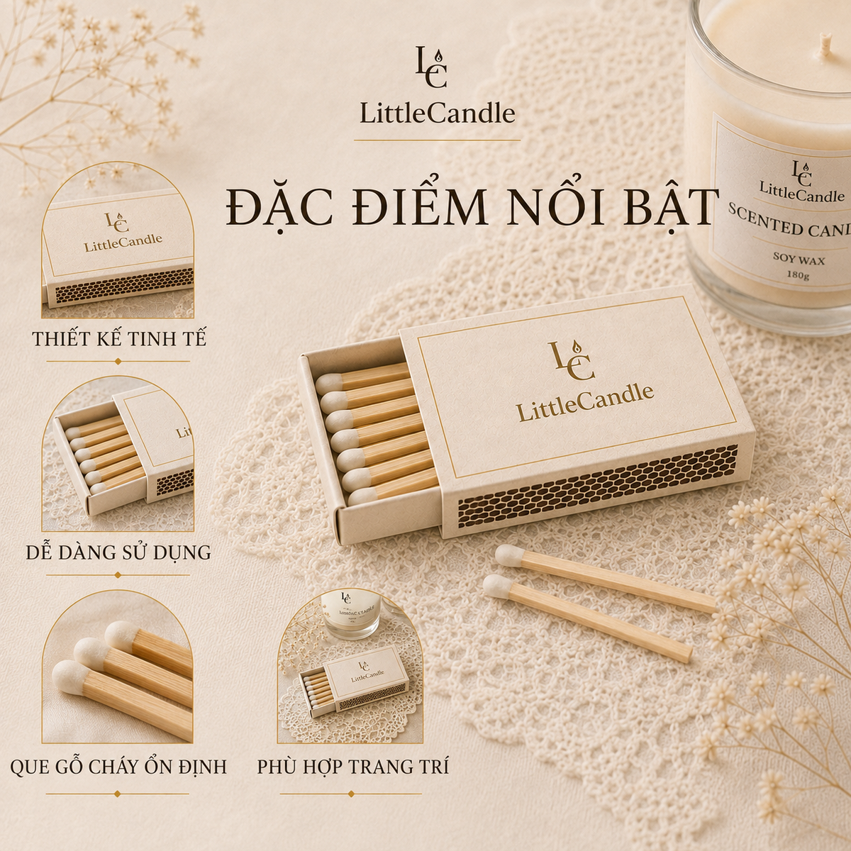 Hộp diêm nghệ thuật LittleCandle dùng châm nến thơm, trang trí và kết hợp bộ quà tặng – AC-007