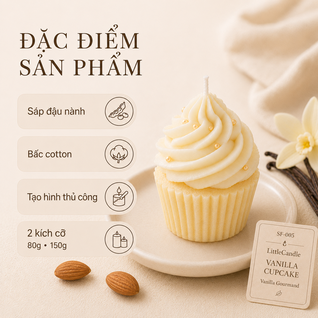 Nến thơm tạo hình bánh kem nhỏ hương vani LittleCandle, trang trí và làm quà tặng – SF-005