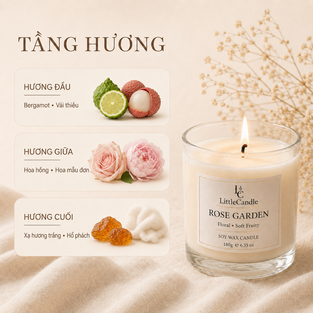Nến thơm LittleCandle hương hoa hồng mẫu đơn thanh lịch, thơm phòng và làm quà tặng – JC-005