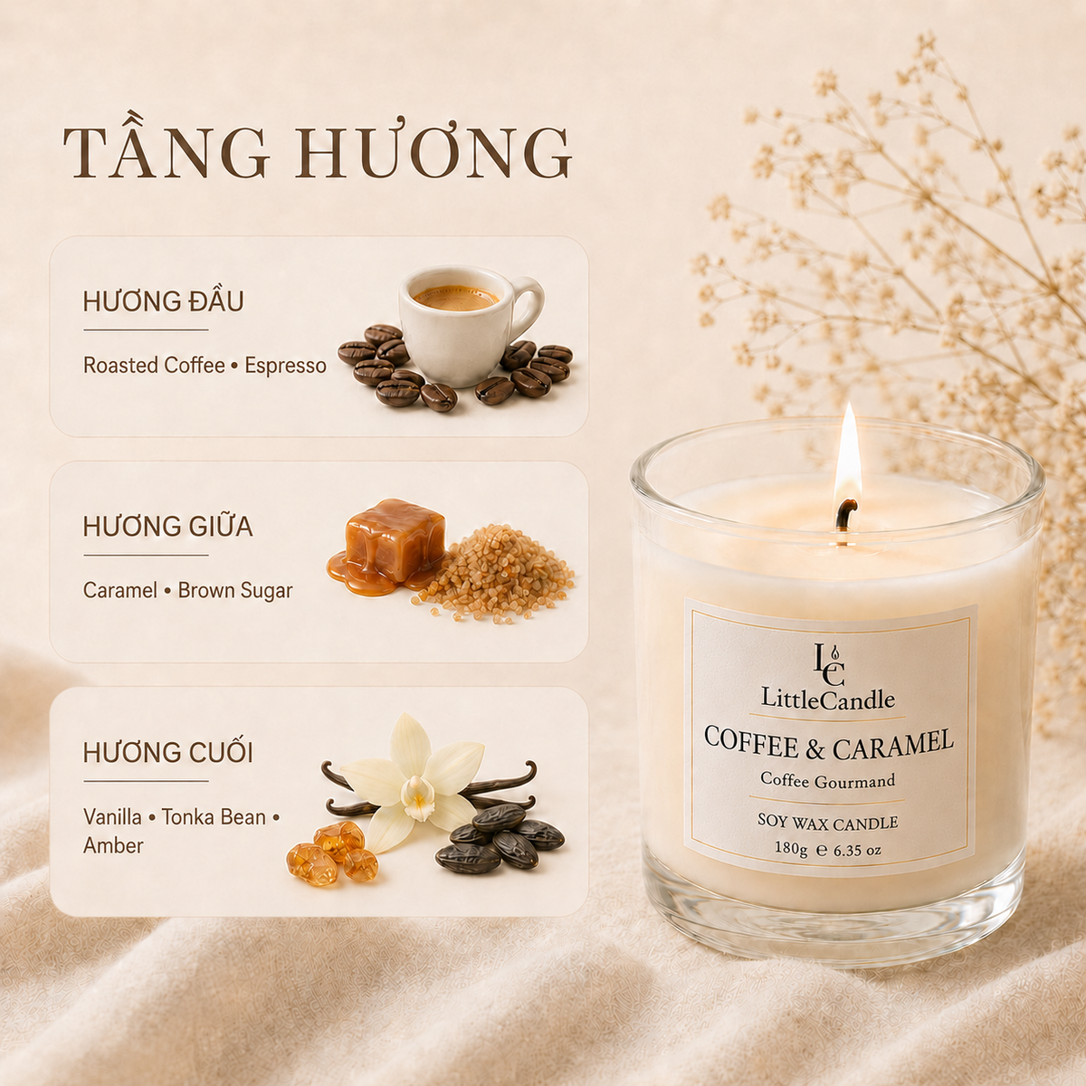 Nến thơm LittleCandle hương cà phê và caramel ngọt ấm, trang trí góc cà phê – JC-008