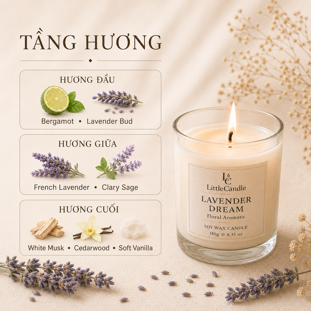 Nến thơm LittleCandle hương oải hương dịu nhẹ, thơm phòng và thư giãn – JC-003