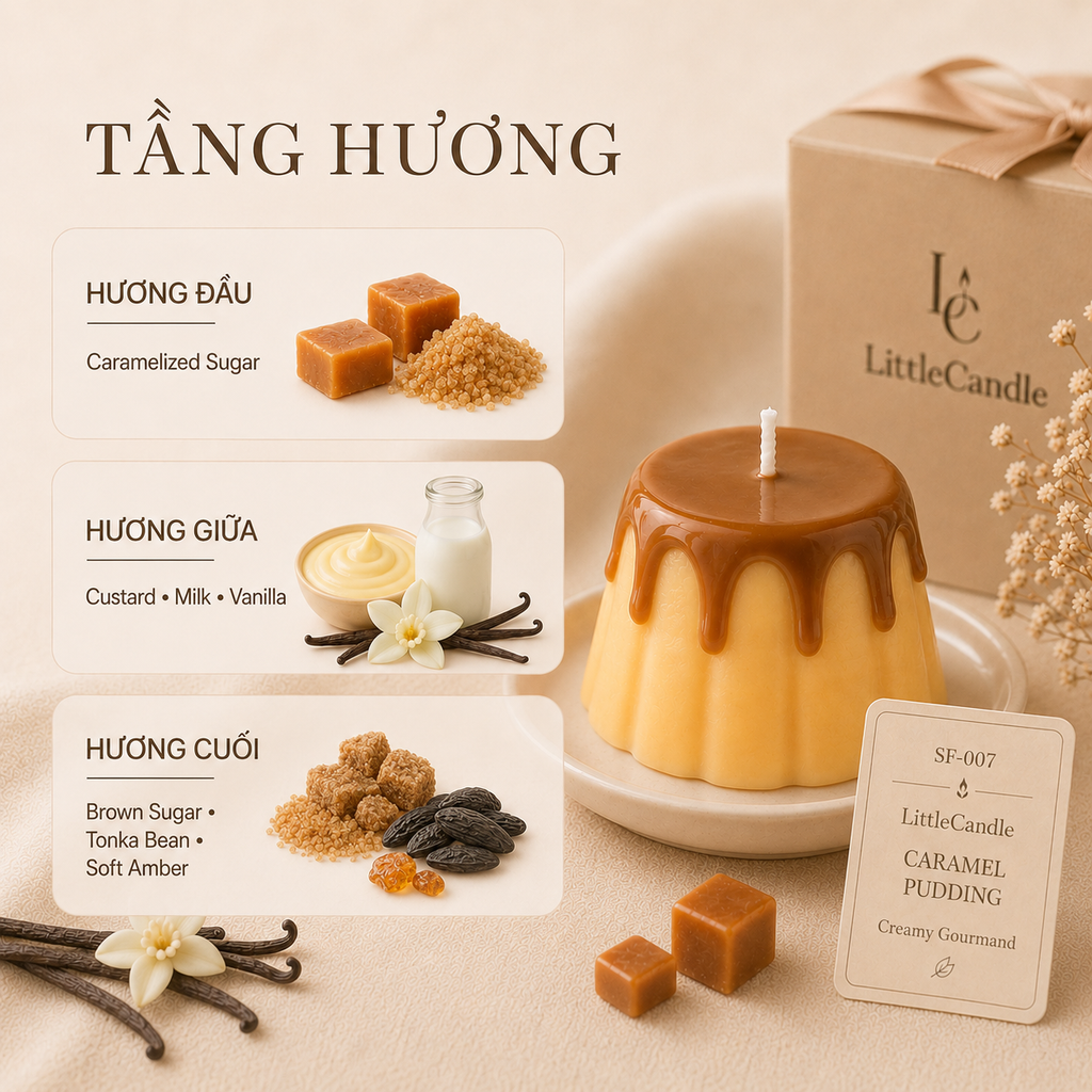 Nến thơm tạo hình bánh flan caramel LittleCandle hương caramel và vani, trang trí và làm quà tặng – SF-007