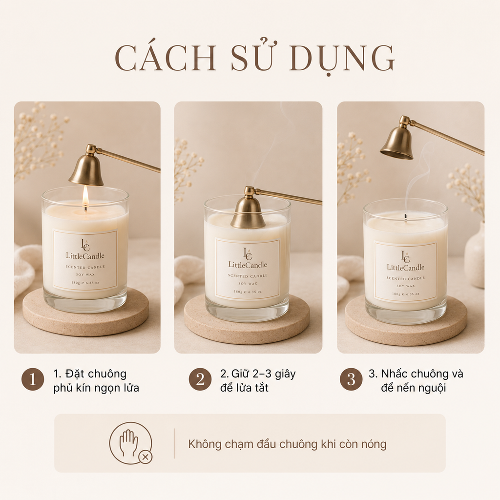 Chuông dập tắt nến LittleCandle dài 20 cm, phụ kiện tắt nến thơm tiện dụng – AC-002