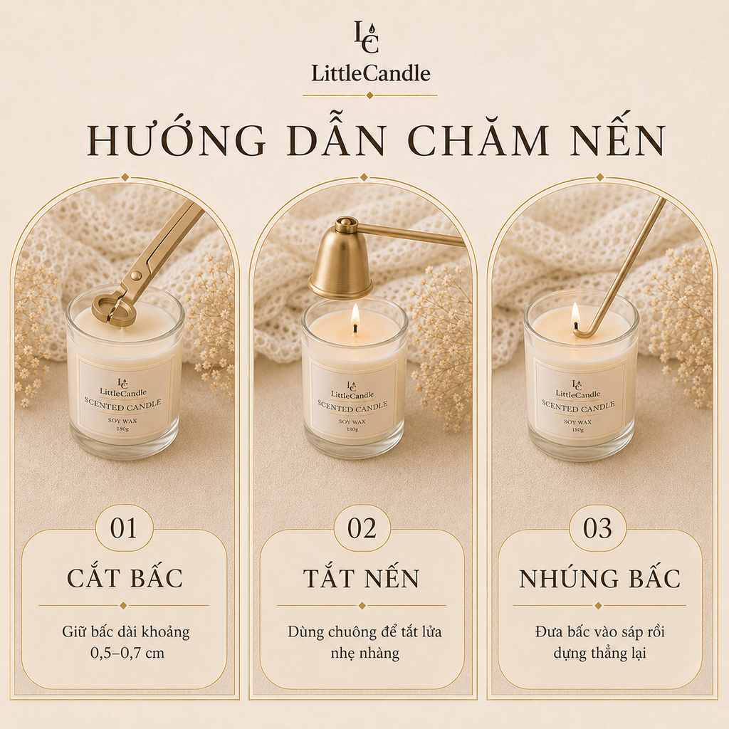 Bộ dụng cụ chăm sóc nến LittleCandle gồm kéo cắt bấc, chuông dập tắt nến và móc chỉnh bấc – AC-004