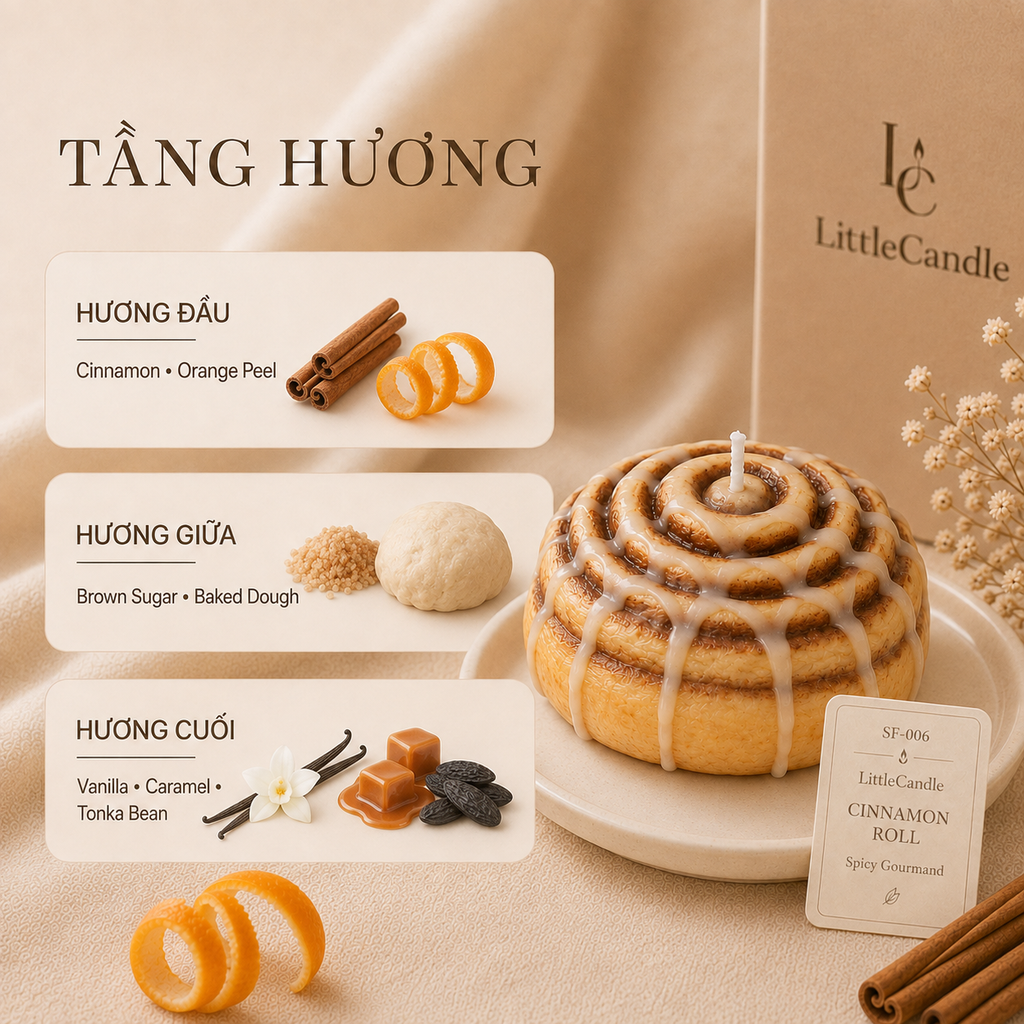 Nến thơm tạo hình bánh cuộn quế LittleCandle hương quế và vani, trang trí góc cà phê – SF-006