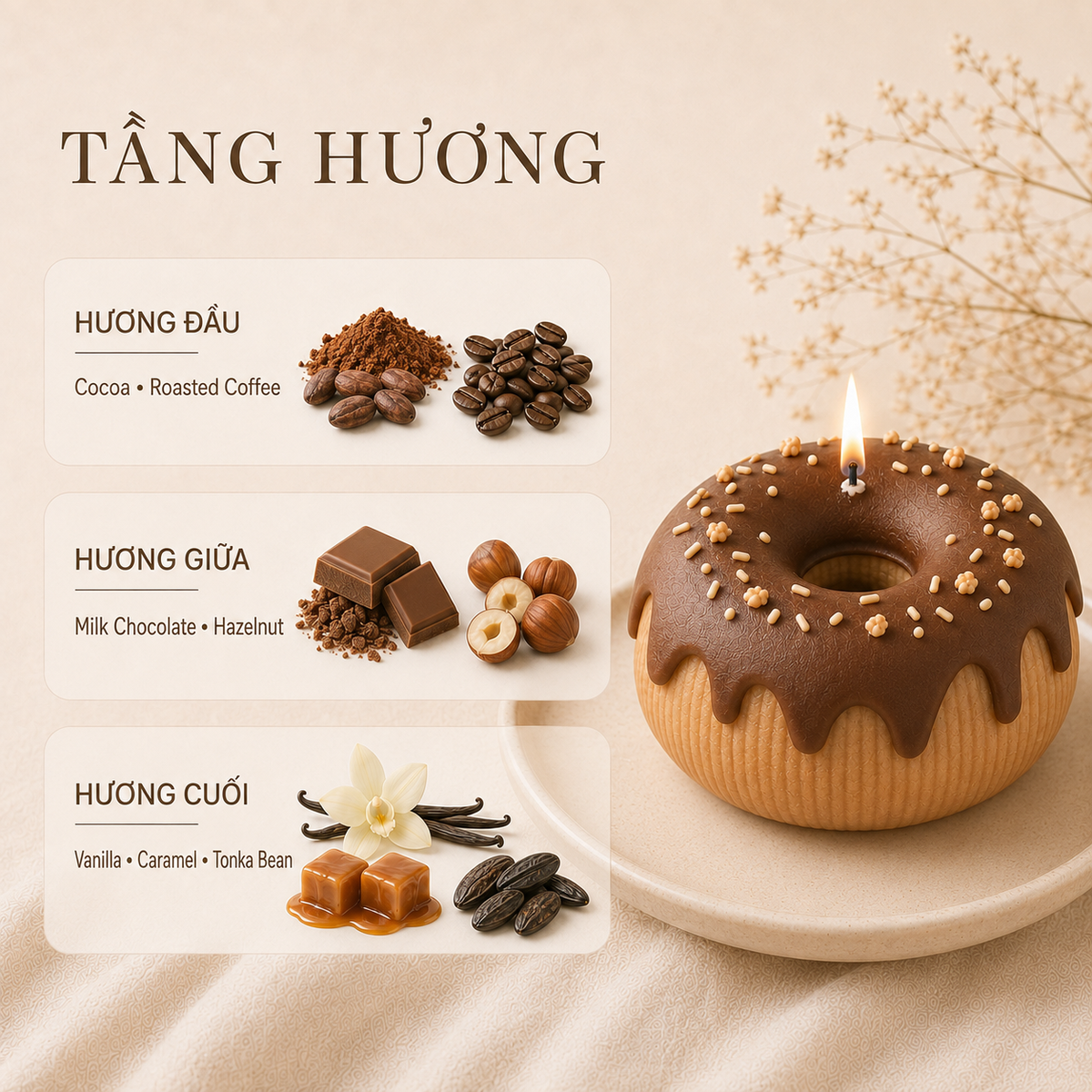 Nến thơm tạo hình bánh vòng sô cô la LittleCandle, trang trí và làm quà tặng – SF-003