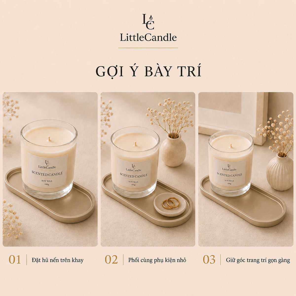 Khay Decor nến thơm LittleCandle, phụ kiện cho góc phòng và bàn làm việc phong cách tối giản – AC-006