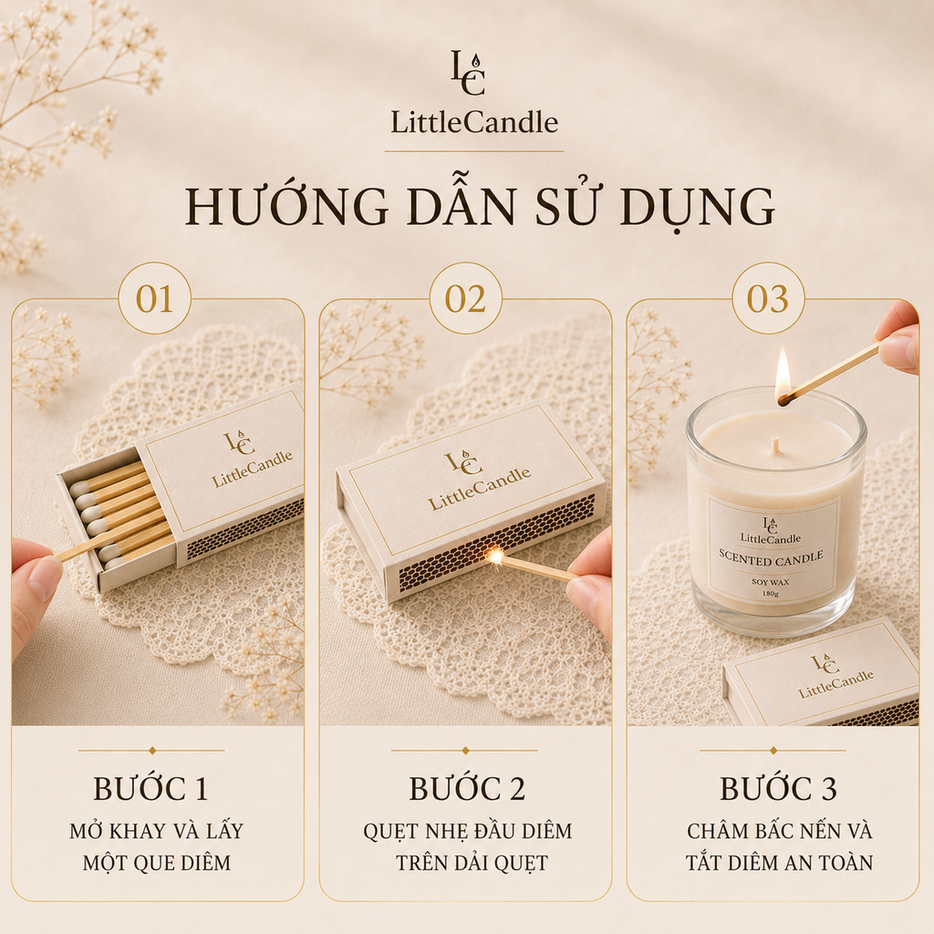 Hộp diêm nghệ thuật LittleCandle dùng châm nến thơm, trang trí và kết hợp bộ quà tặng – AC-007