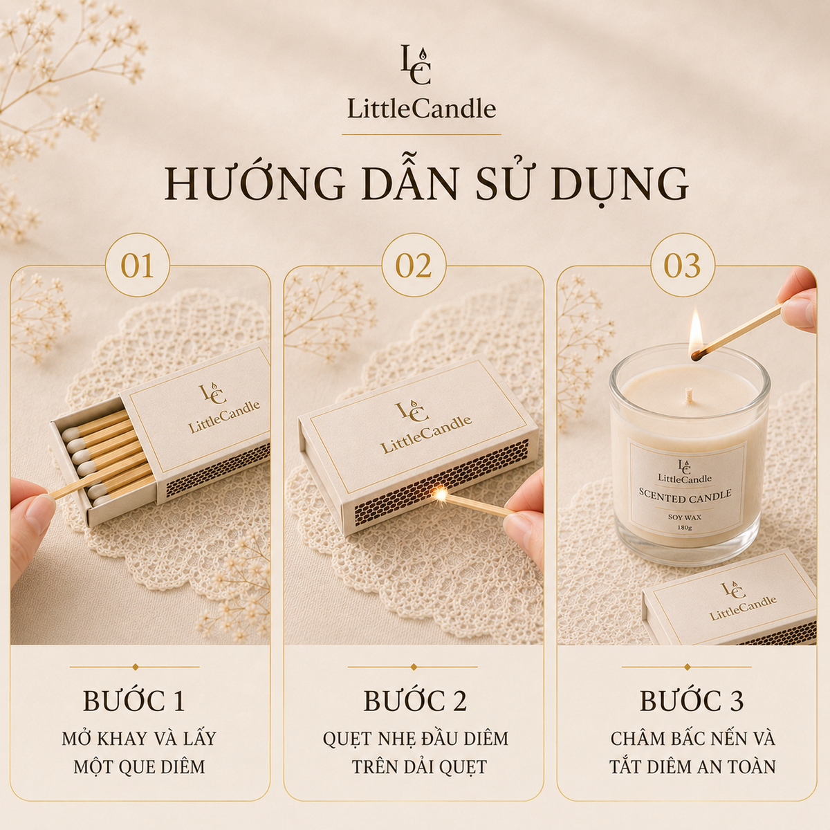 Hộp diêm nghệ thuật LittleCandle dùng châm nến thơm, trang trí và kết hợp bộ quà tặng – AC-007