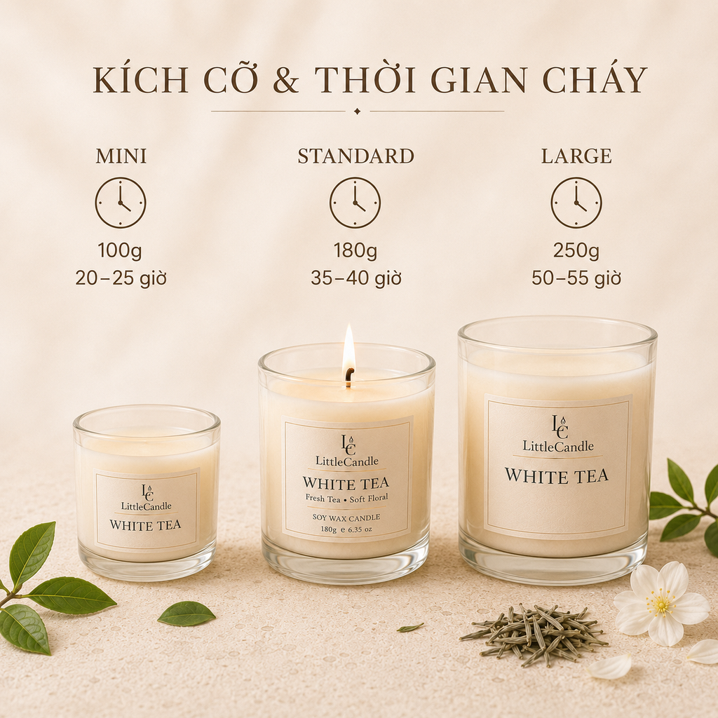 Nến thơm LittleCandle hương trà trắng thanh sạch, nhẹ nhàng, thơm phòng và trang trí – JC-002