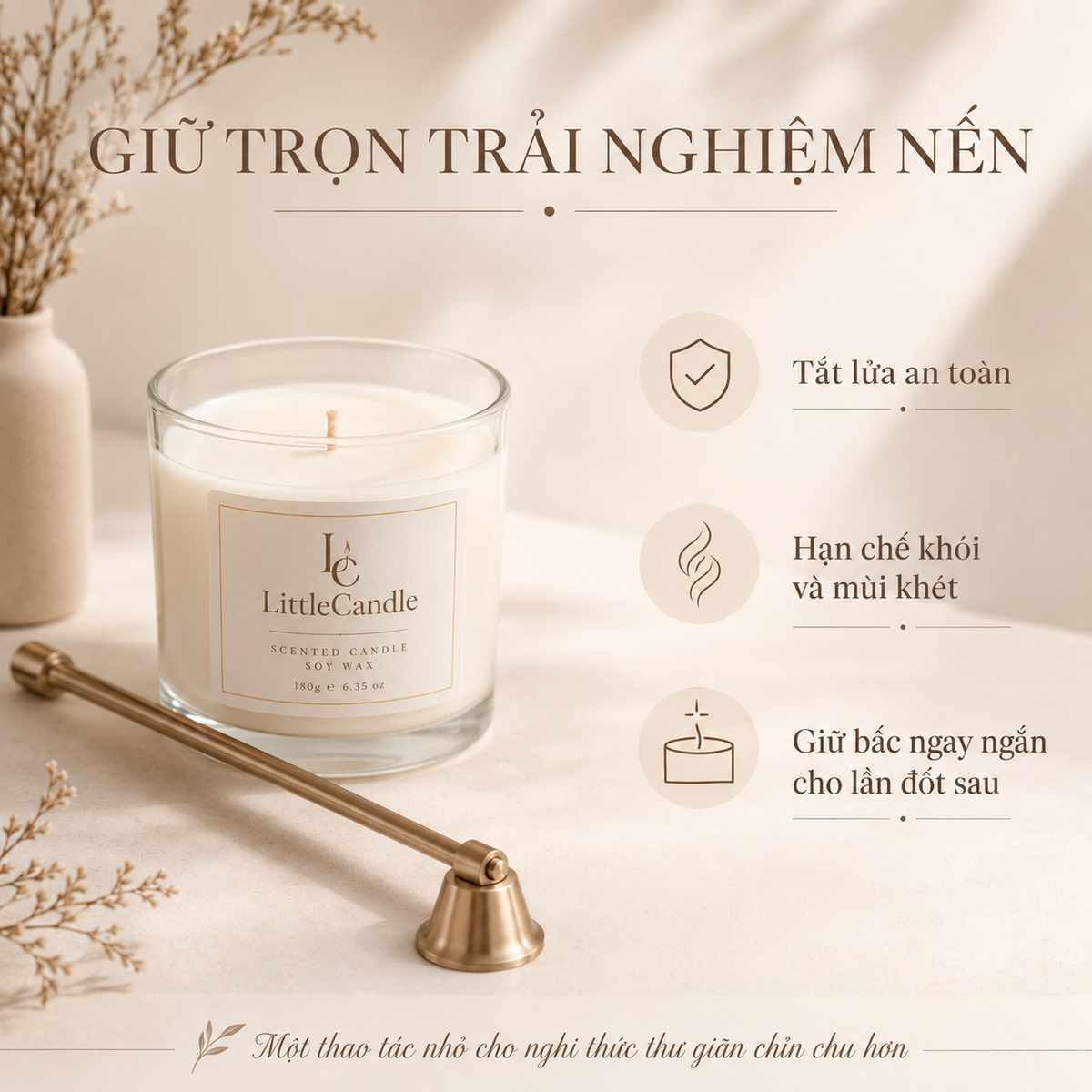 Chuông dập tắt nến LittleCandle dài 20 cm, phụ kiện tắt nến thơm tiện dụng – AC-002
