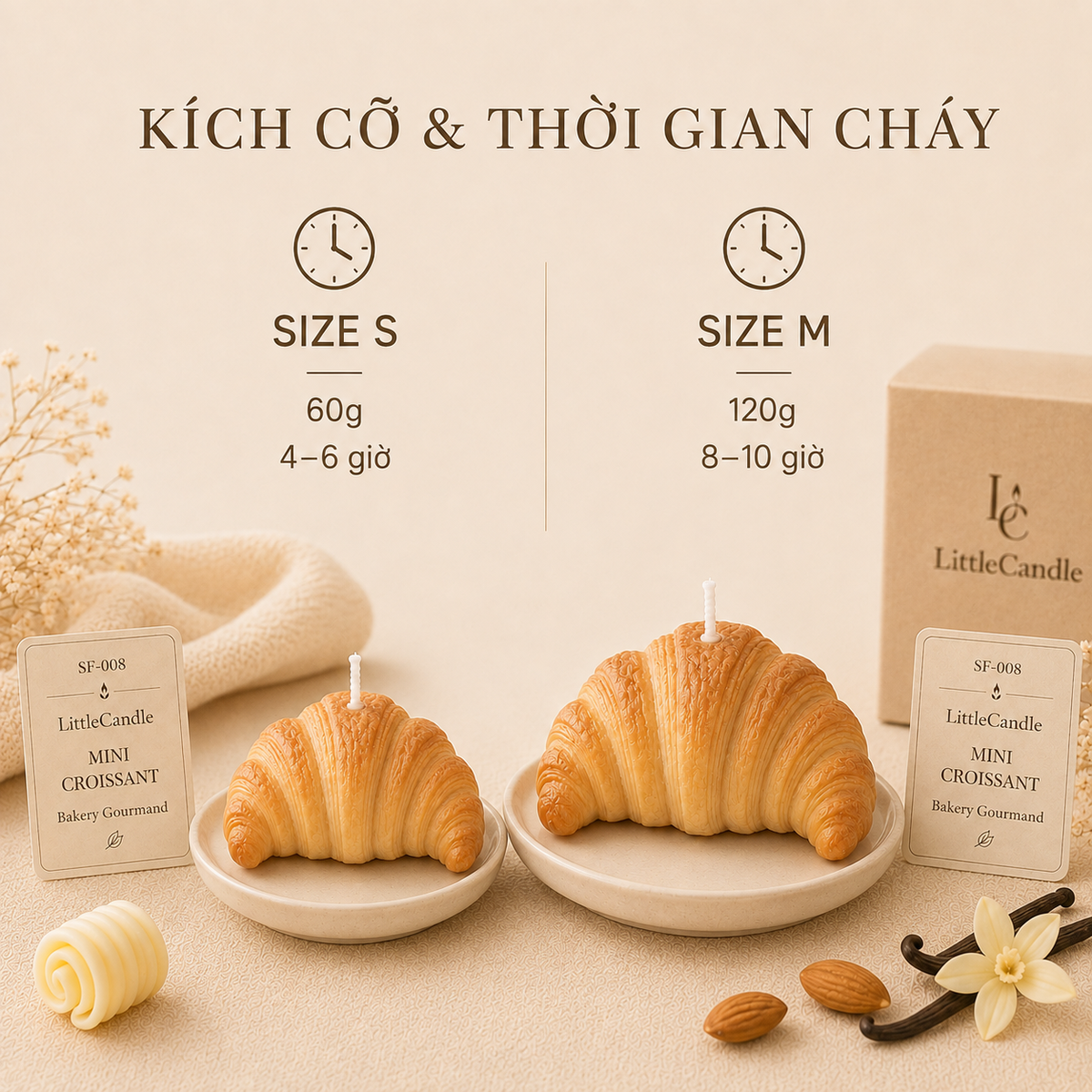 Nến thơm tạo hình bánh sừng bò mini LittleCandle hương bơ vani, trang trí góc cà phê – SF-008