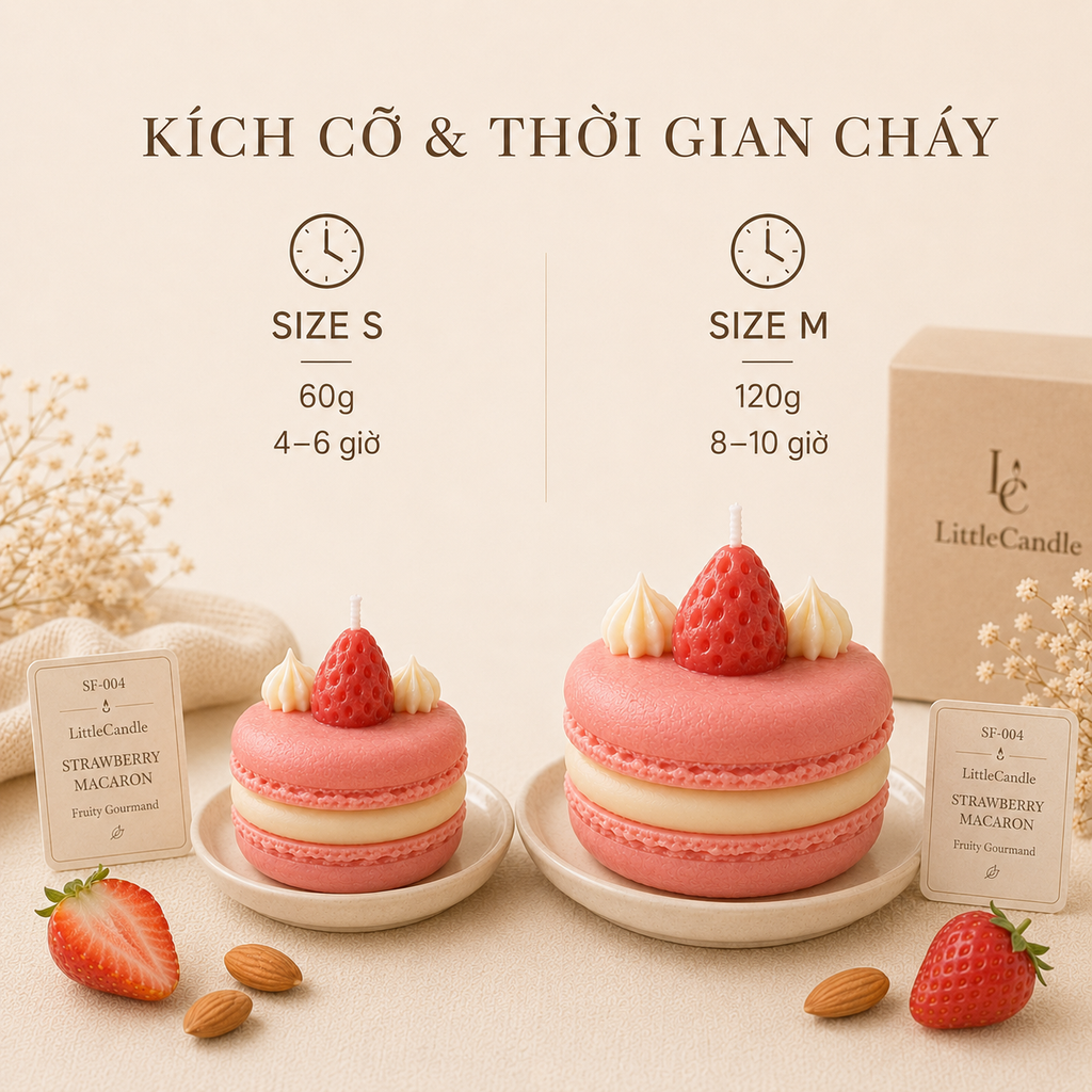 Nến thơm tạo hình bánh macaron dâu LittleCandle, trang trí và làm quà tặng – SF-004