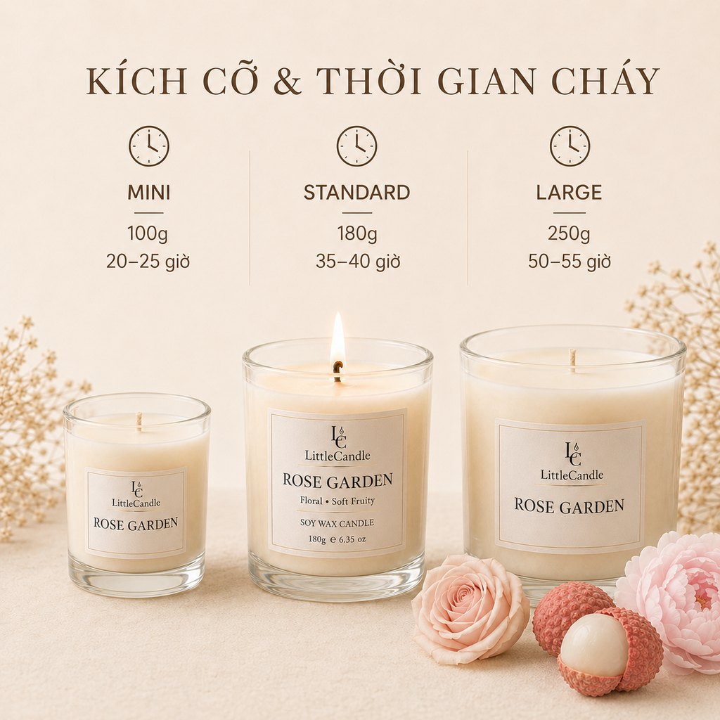Nến thơm LittleCandle hương hoa hồng mẫu đơn thanh lịch, thơm phòng và làm quà tặng – JC-005