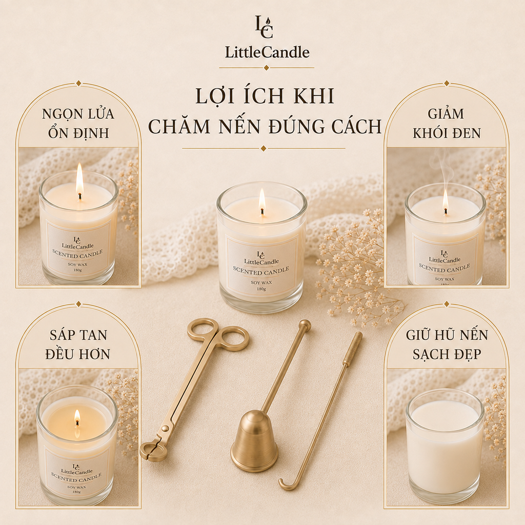 Bộ dụng cụ chăm sóc nến LittleCandle gồm kéo cắt bấc, chuông dập tắt nến và móc chỉnh bấc – AC-004