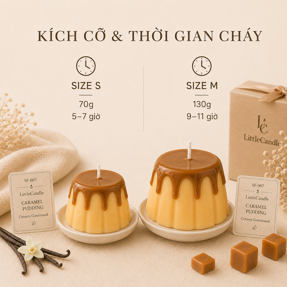 Nến thơm tạo hình bánh flan caramel LittleCandle hương caramel và vani, trang trí và làm quà tặng – SF-007