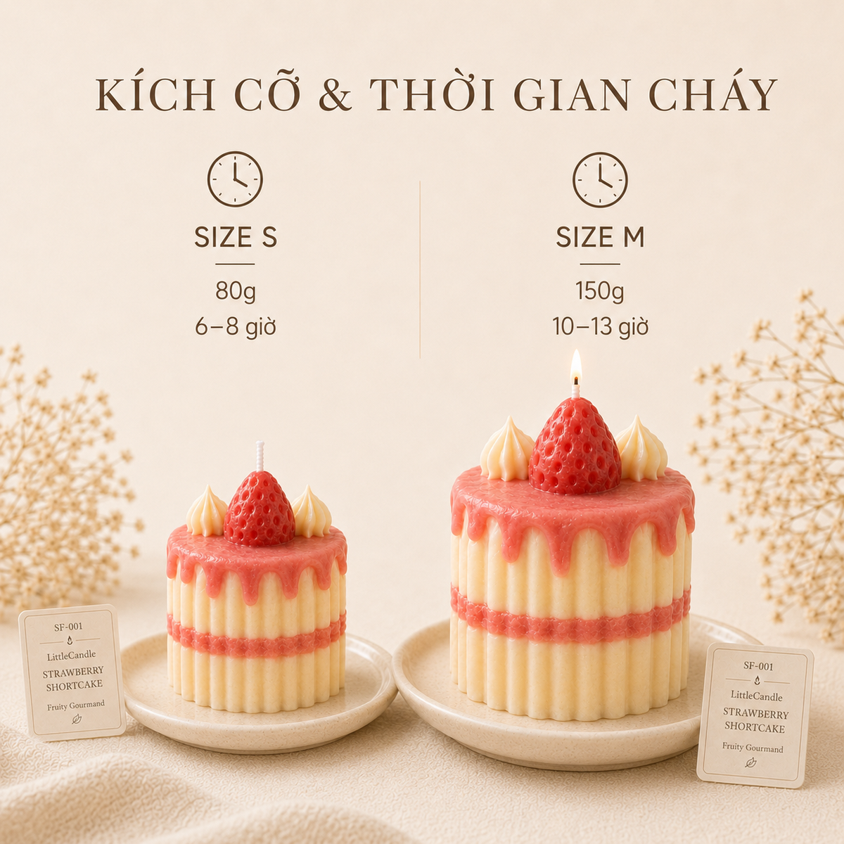 Nến thơm tạo hình bánh kem dâu LittleCandle, trang trí và làm quà tặng – SF-001