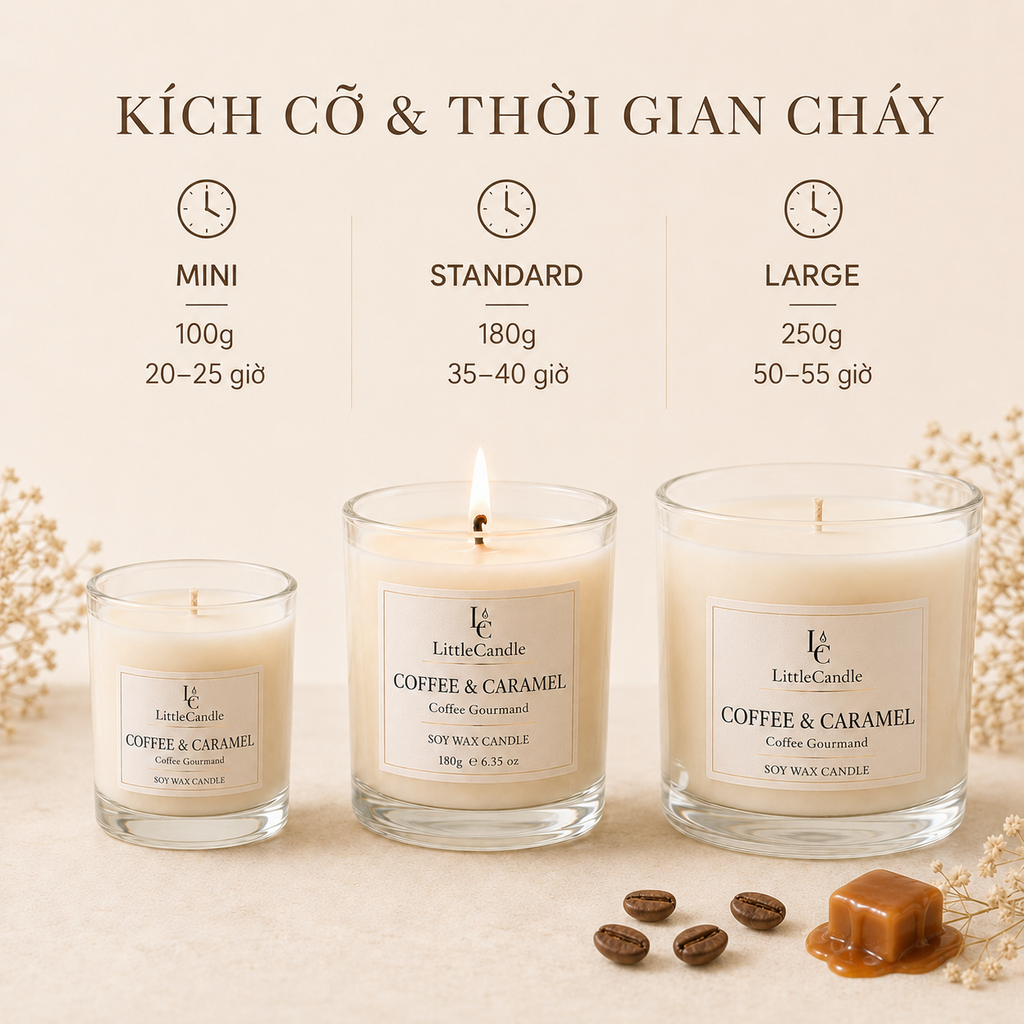 Nến thơm LittleCandle hương cà phê và caramel ngọt ấm, trang trí góc cà phê – JC-008