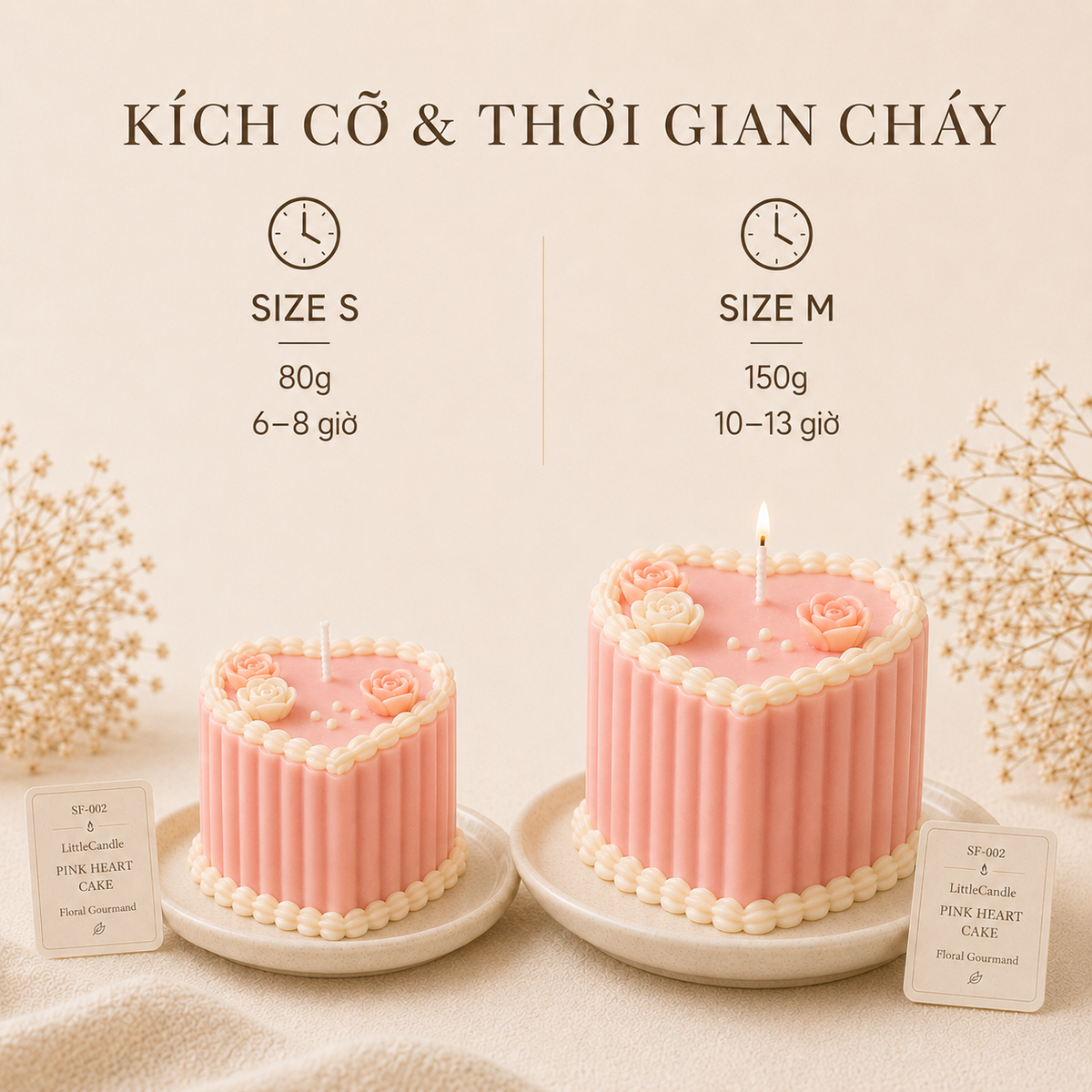 Nến thơm tạo hình bánh trái tim hồng LittleCandle, làm quà sinh nhật và kỷ niệm – SF-002