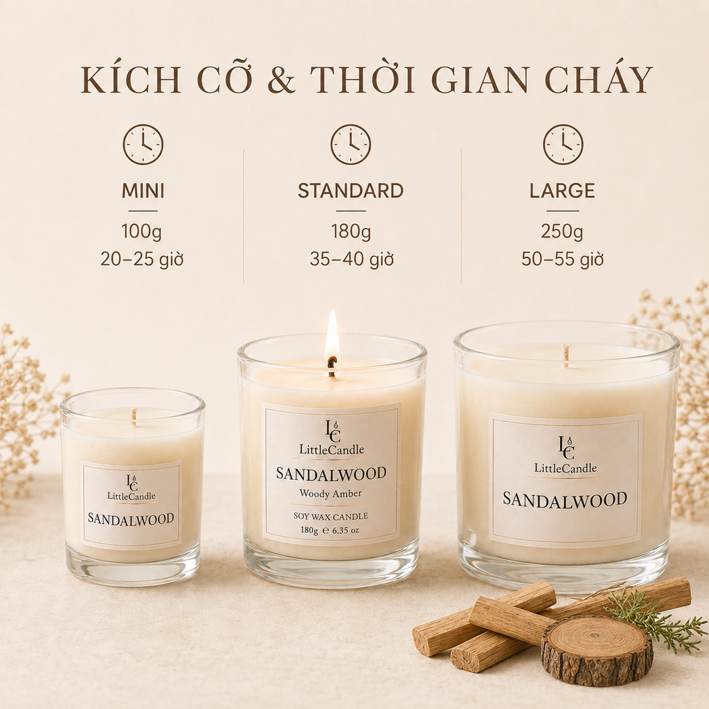 Nến thơm LittleCandle hương gỗ đàn hương trầm ấm, trang trí không gian – JC-004