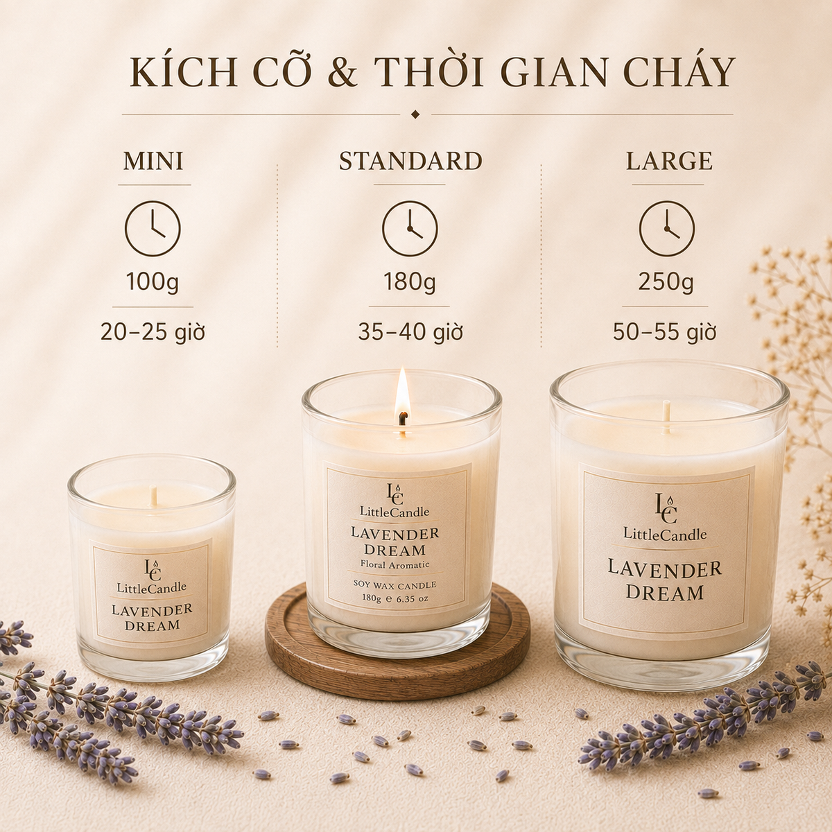 Nến thơm LittleCandle hương oải hương dịu nhẹ, thơm phòng và thư giãn – JC-003