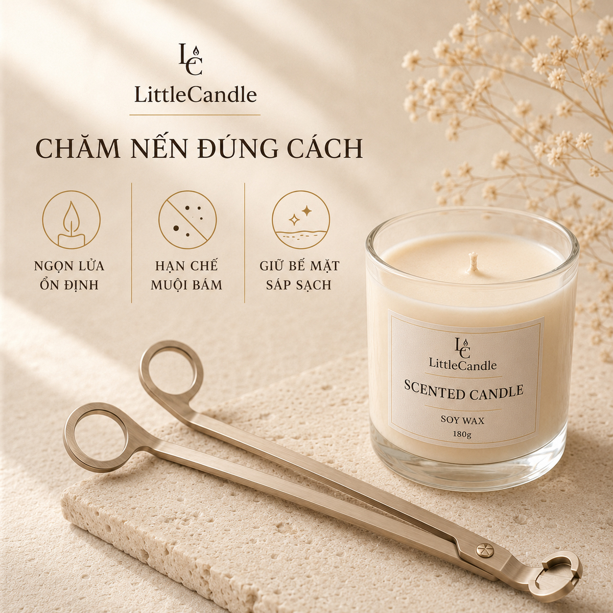 Kéo cắt bấc nến LittleCandle dài 18 cm, phụ kiện chăm sóc nến thơm – AC-001