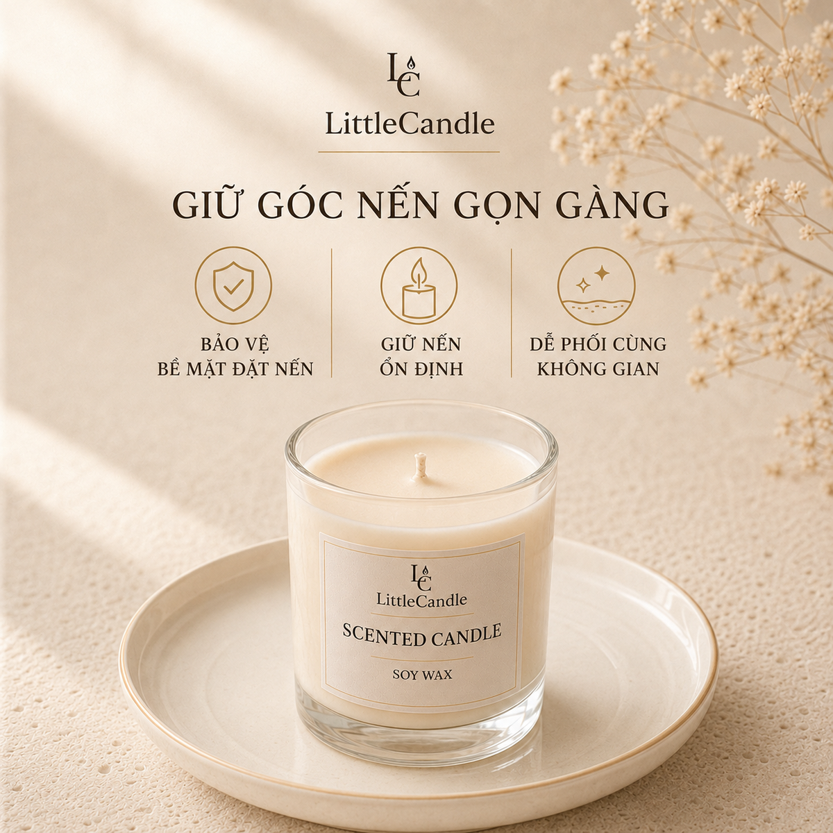 Đĩa gốm lót nến LittleCandle, đế đặt nến thơm và nến tạo hình dùng trang trí – AC-005