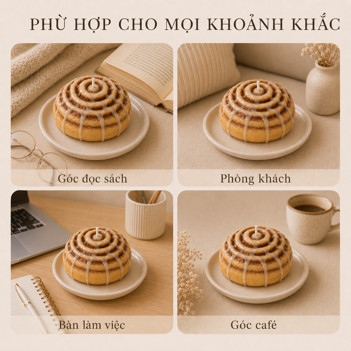 Nến thơm tạo hình bánh cuộn quế LittleCandle hương quế và vani, trang trí góc cà phê – SF-006