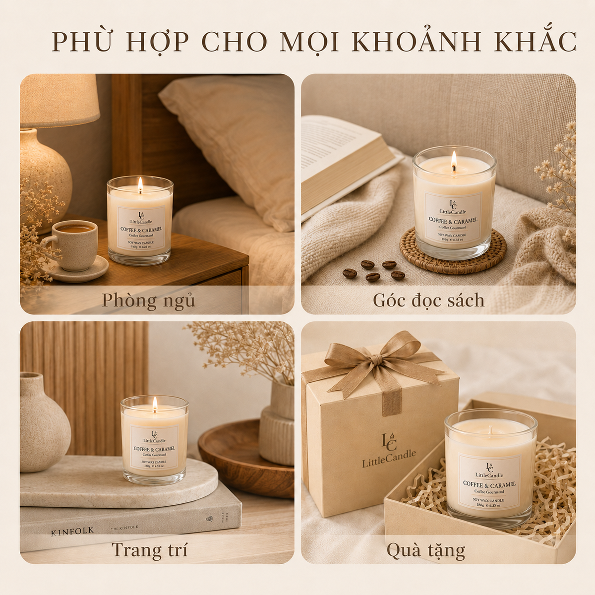 Nến thơm LittleCandle hương cà phê và caramel ngọt ấm, trang trí góc cà phê – JC-008