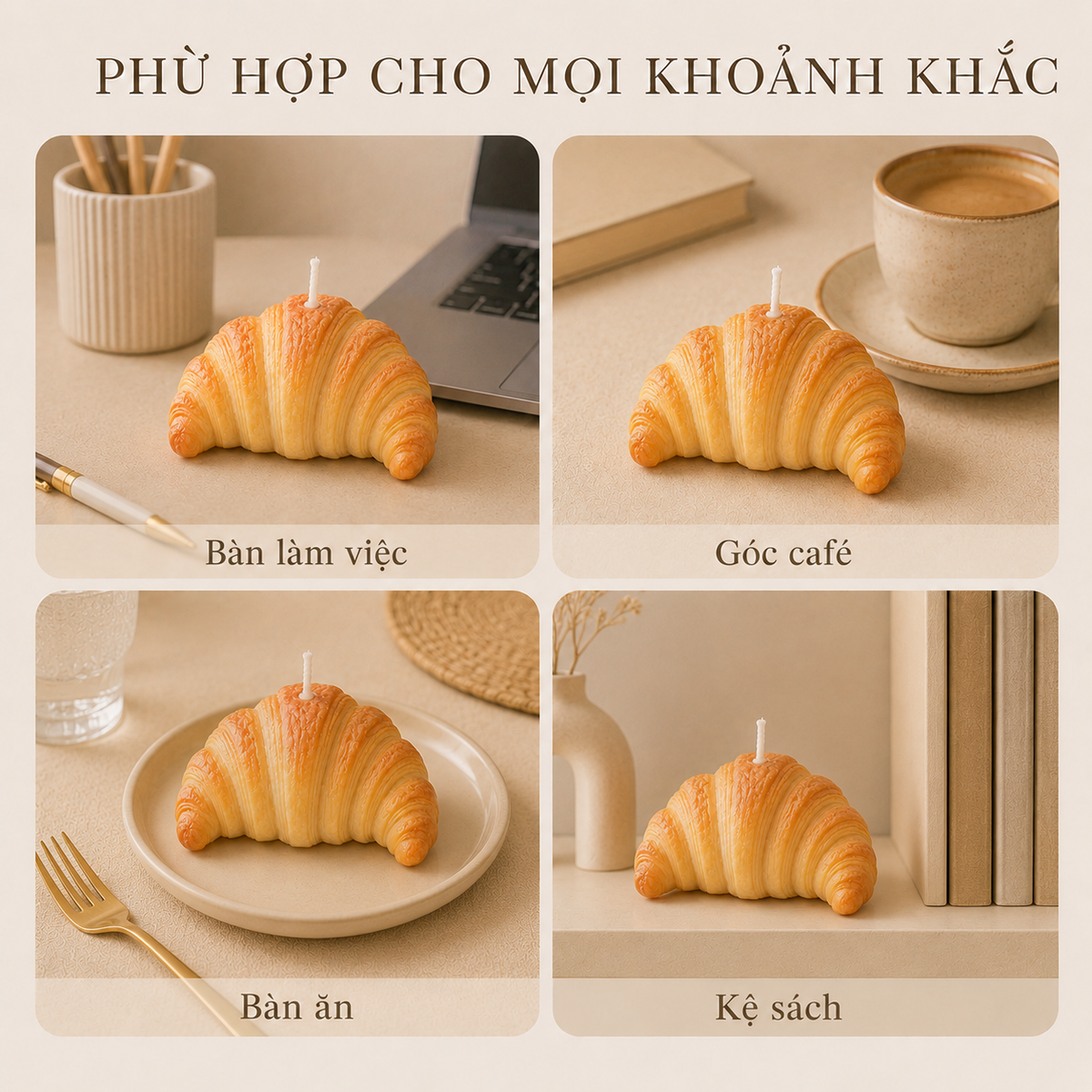 Nến thơm tạo hình bánh sừng bò mini LittleCandle hương bơ vani, trang trí góc cà phê – SF-008