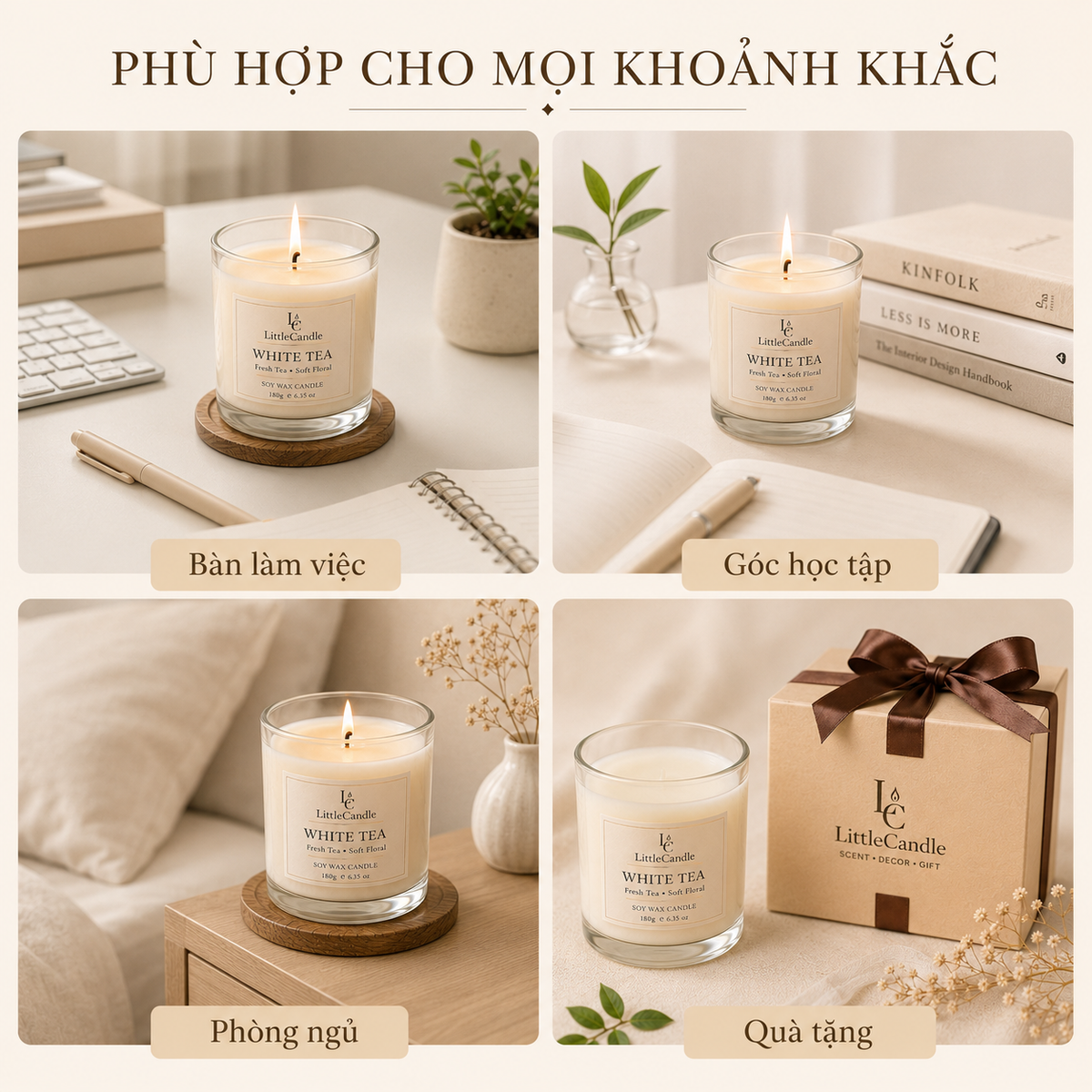 Nến thơm LittleCandle hương trà trắng thanh sạch, nhẹ nhàng, thơm phòng và trang trí – JC-002