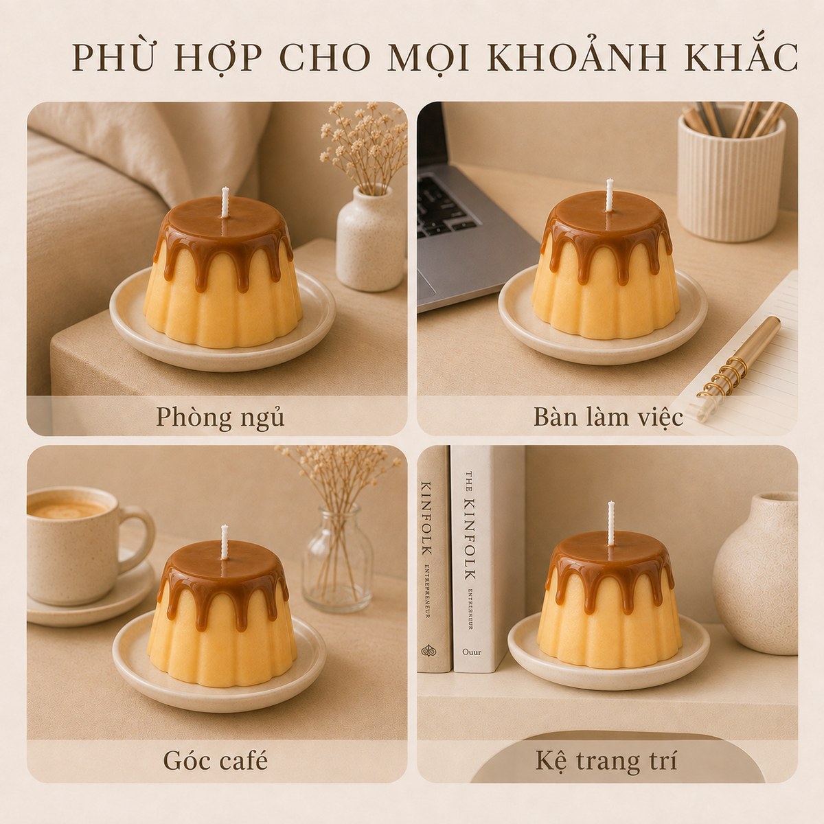 Nến thơm tạo hình bánh flan caramel LittleCandle hương caramel và vani, trang trí và làm quà tặng – SF-007