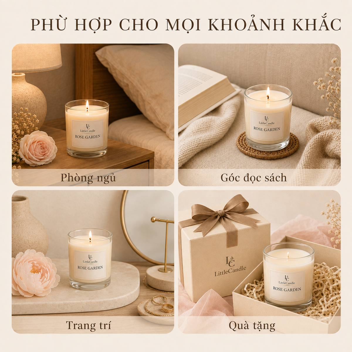 Nến thơm LittleCandle hương hoa hồng mẫu đơn thanh lịch, thơm phòng và làm quà tặng – JC-005