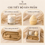 Bộ quà tặng nến thơm cao cấp LittleCandle gồm nến hương cà phê caramel, nến bánh kem vani và bộ dụng cụ chăm sóc – GS-008