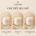 Bộ quà tặng ba nến thơm cỡ nhỏ LittleCandle gồm hương vani hổ phách, trà trắng và oải hương – GS-001