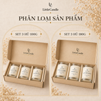 Bộ quà tặng ba nến thơm cỡ nhỏ LittleCandle gồm hương vani hổ phách, trà trắng và oải hương – GS-001