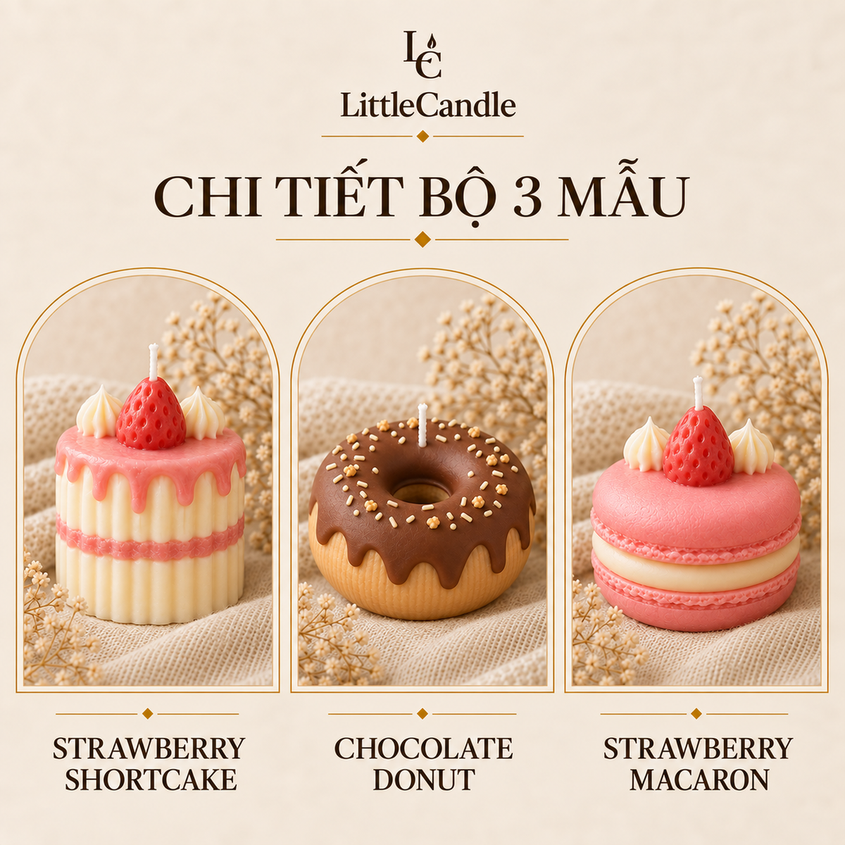Bộ quà tặng nến tạo hình bánh ngọt LittleCandle, trang trí sinh nhật đáng yêu – GS-002
